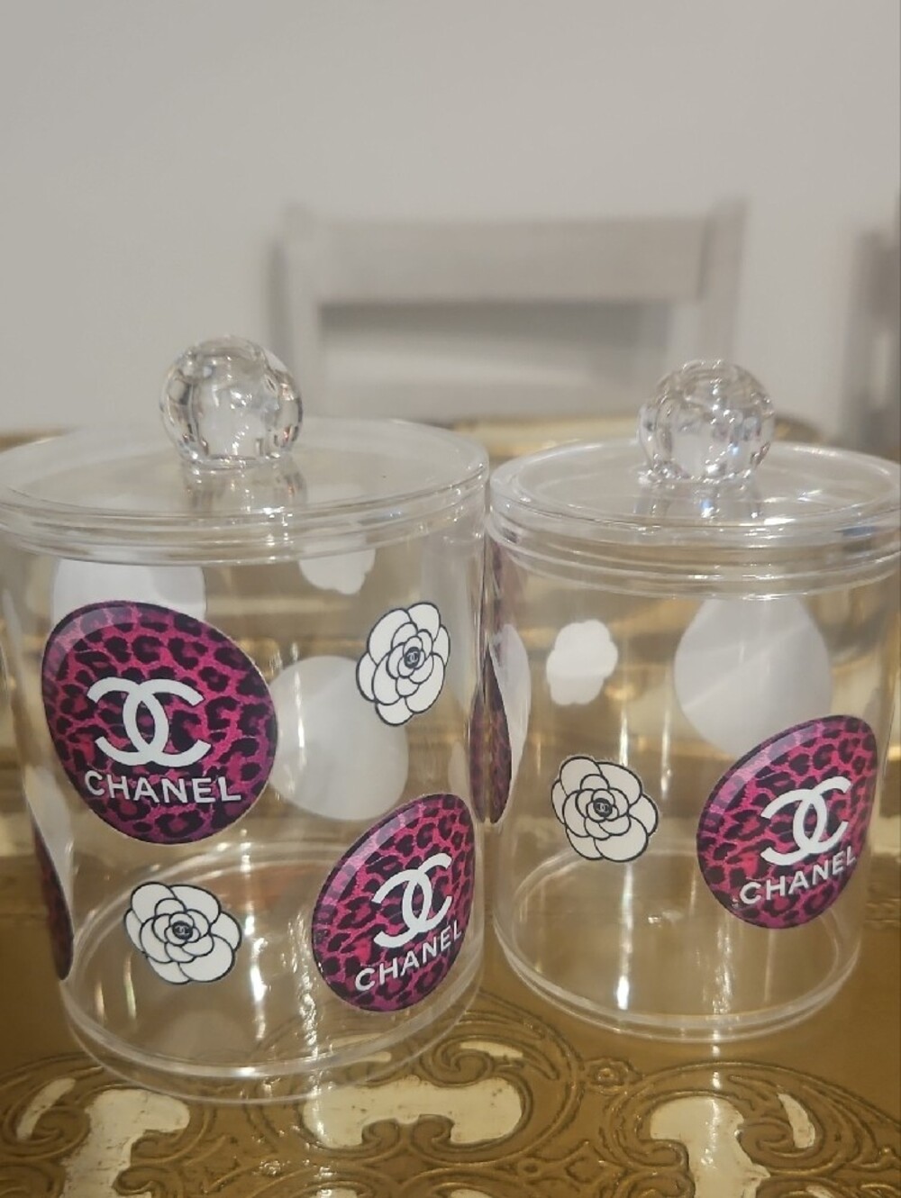 Clear Canisters with Custom Pink Leopard Logo Accents New